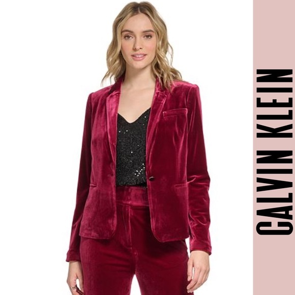 Calvin Klein Jackets & Coats Calvin Klein Velvet Blazer 4 Cranberry